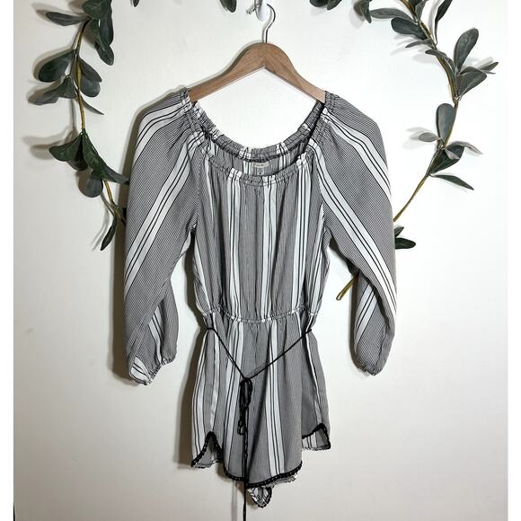 Ecote Black and White Striped Romper LAST CALL - Picture 1 of 5